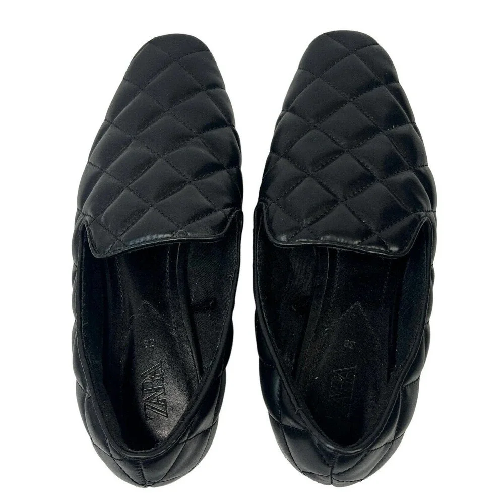 Zara Black Quilted Loafers Flats Size38 US 7.5 Slip on